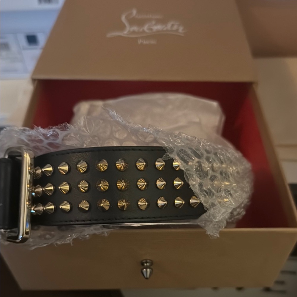 Christian Louboutin Black and Gold Studded Belt